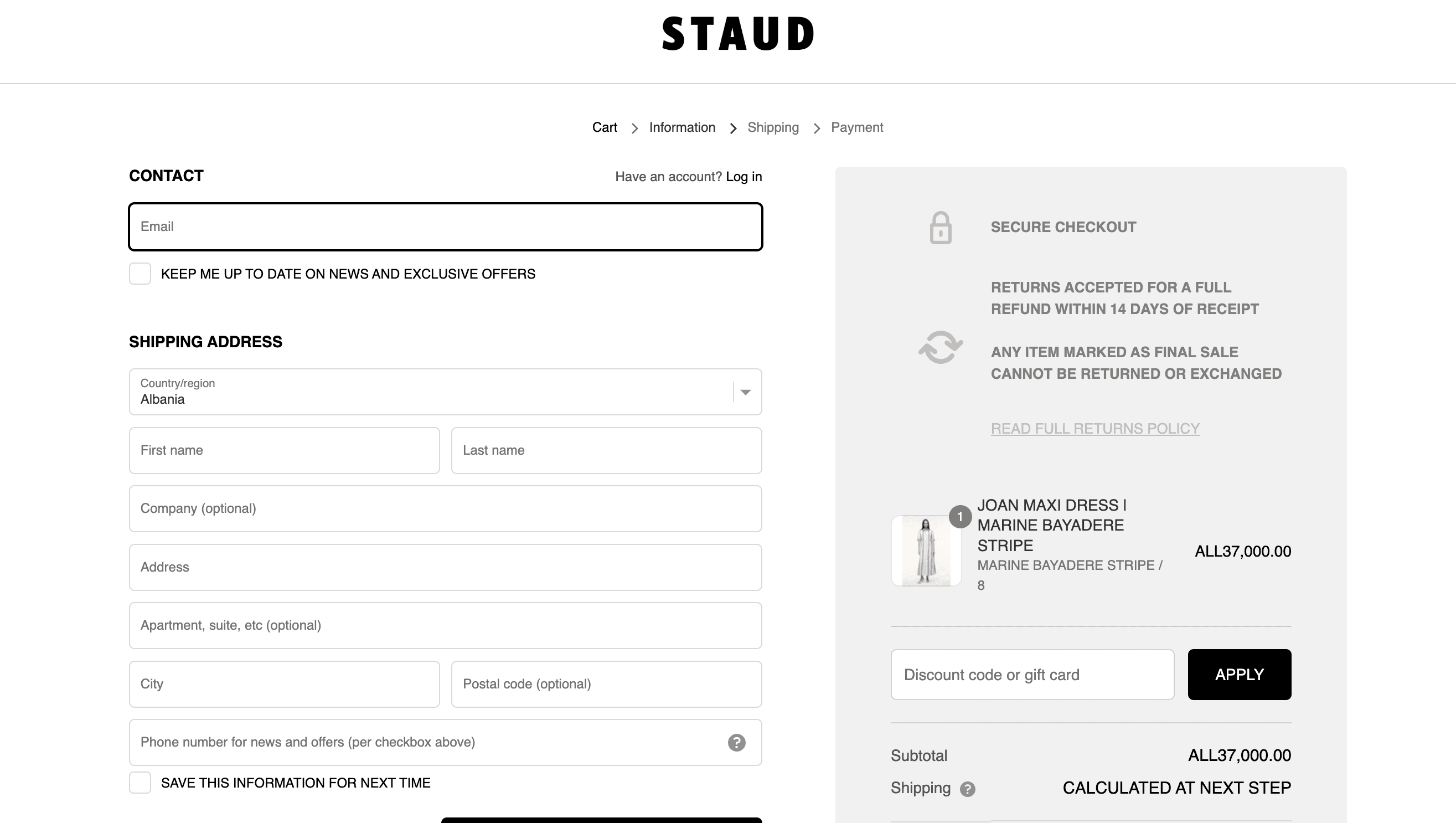 How to apply STAUD coupon code